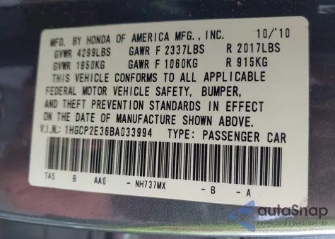 2011 Honda Accord Lx z USA, uszkodzony, nr VIN 1HGCP2E36BA033994